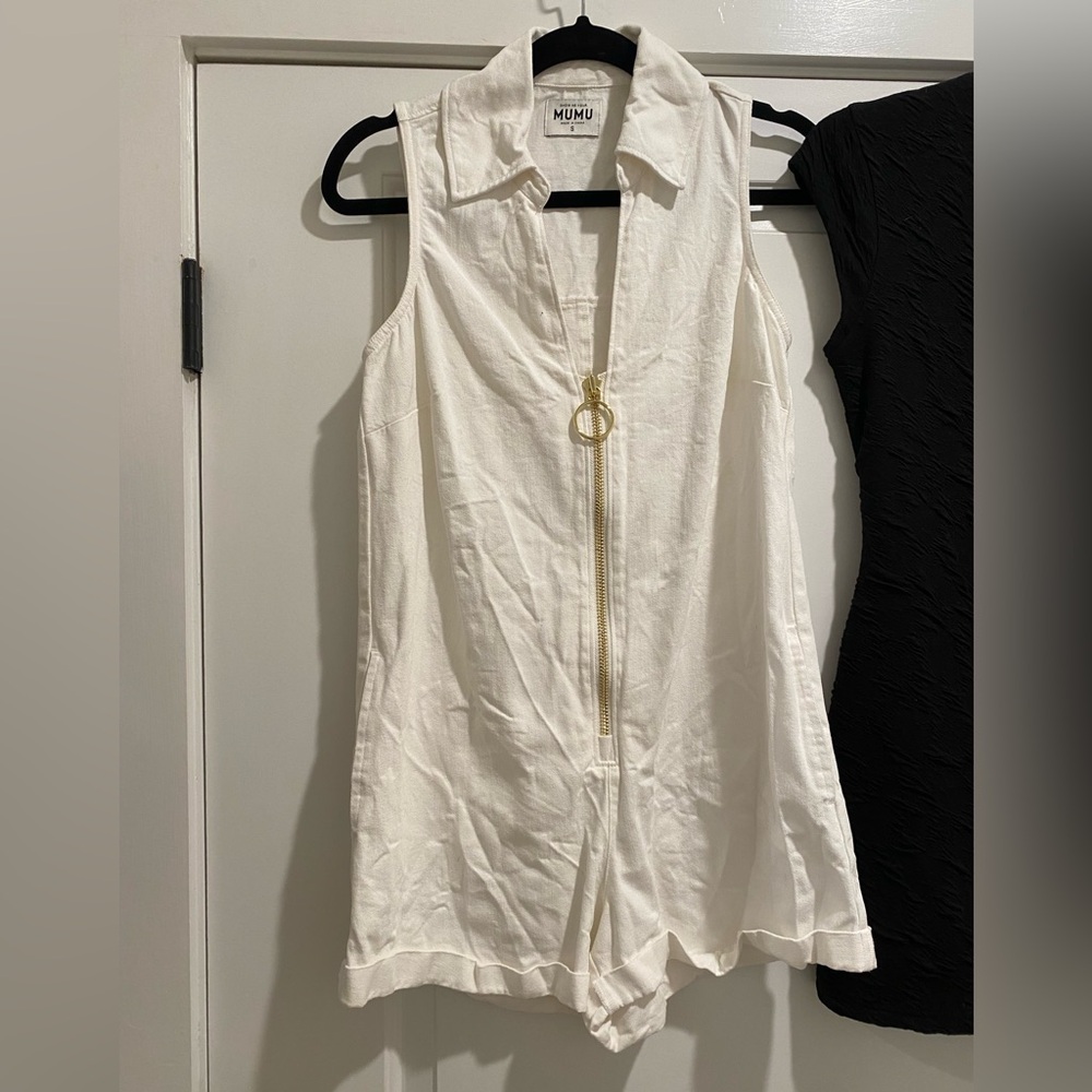 Show Me Your Mumu white denim romper